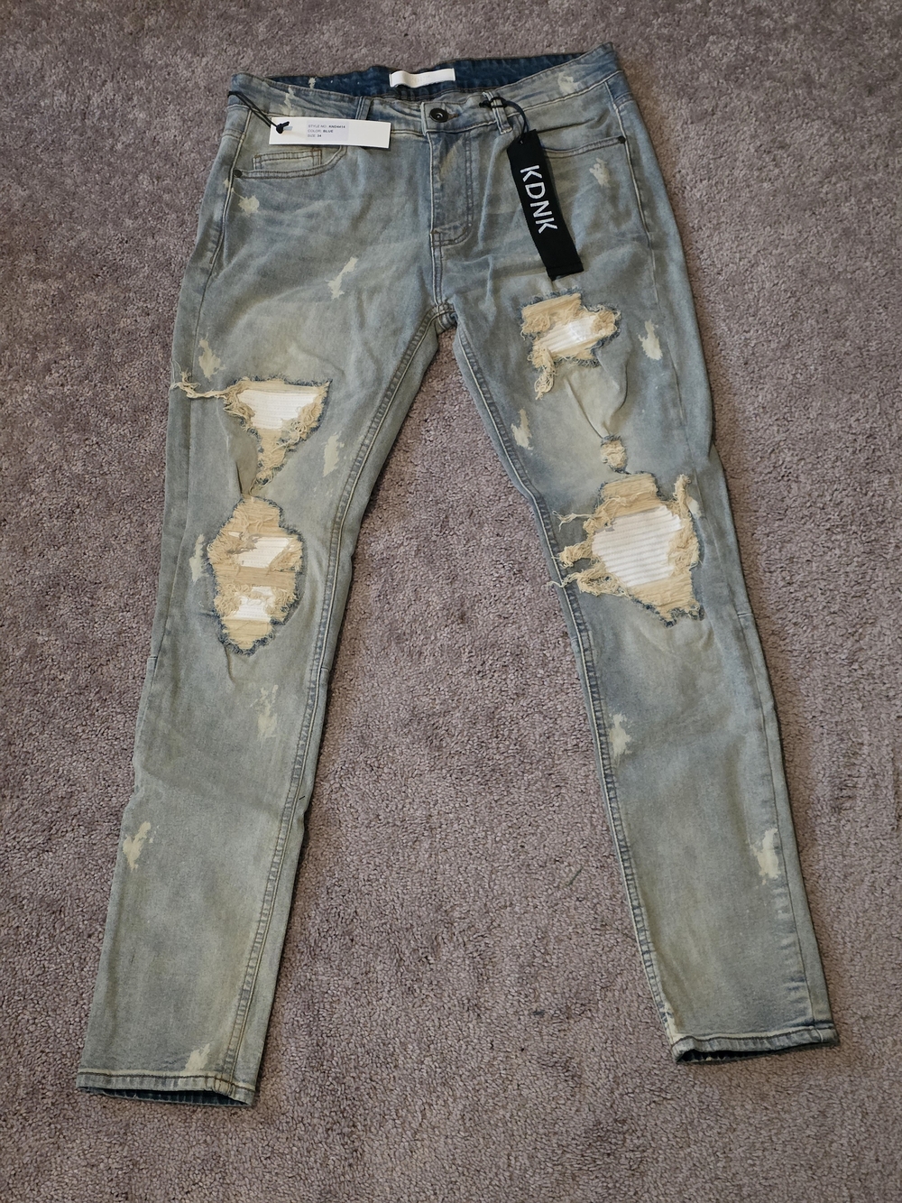 KDNK Light Wash Distressed Mens Skinny Jeans Size 34